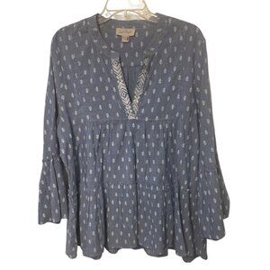 Charlie Paige Womens Chambray‎ Tiered Blue Tunic Top XL Boho Beach Vacation
